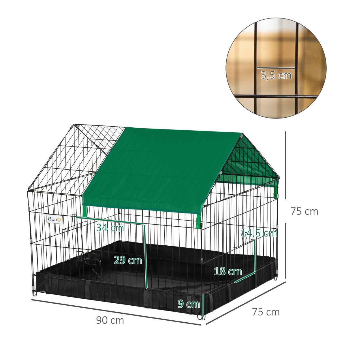 Parque para Animais de Estimação com 2 Portas Base com Tecido Oxford Impermeável e Toldo 90x75x75 cm - Image 4