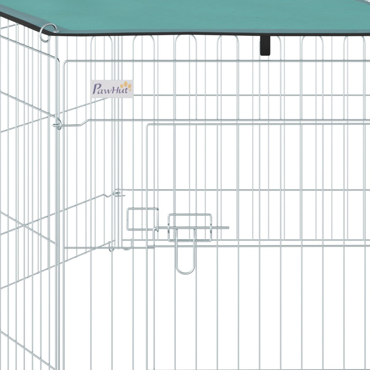 Parque para Animais de Estimação com 6 Painéis 59x60cm Dobrável com Porta,Trava e Toldo Superior para Jardim Pátio Exterior Prata - Image 7
