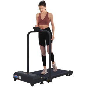 Passadeira 2 em 1 Passadeira com Guiador Dobrável 2,5 HP com Ecrã LED Velocidade Ajustável Máximo 10 km/h Controlo Remoto Passadeira Elétrica 130x59x96 cm Preto