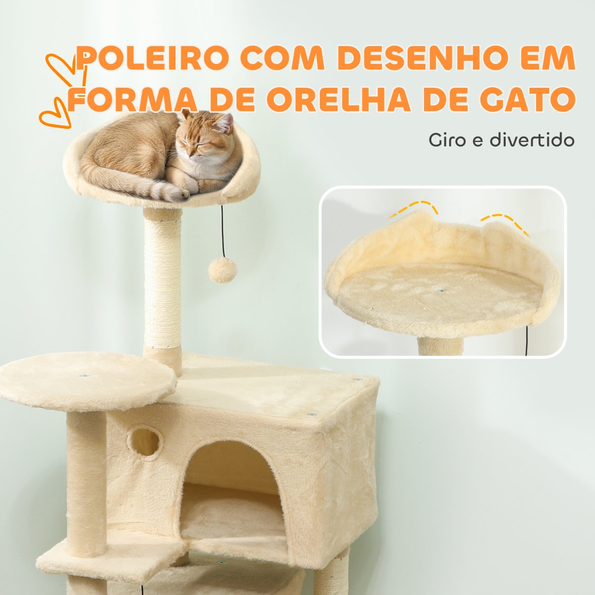 PawHut Arranhador para Gatos 140 cm Torre de Escalada com Múltiplas Plataformas Cama 2 Cavernas Rede Escada Postes de Sisal Bolas para Brincar Bege - Image 5