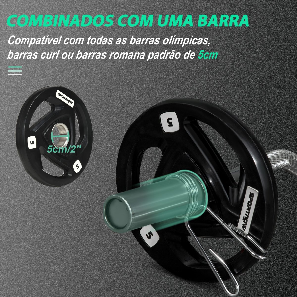 Placas de Peso Revestido em Borracha com Orifício de 5cm para Fitness - Image 6