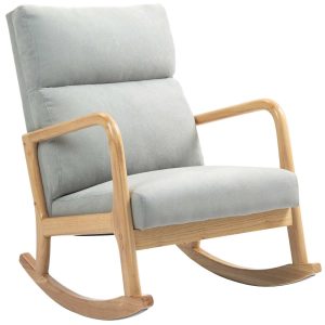 Poltrona Baloiço Estofada em Linho com Pés de Madeira e Apoio para os Braços 65x87x94,5 cm Cinza