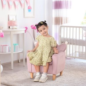 Poltrona Infantil Mini Sofá para Crianças Acima de 3 Anos com Assento Acolchoado, Apoio para os Braços e Estrutura de Madeira Carga Máxima 45kg 50x42x58cm Rosa