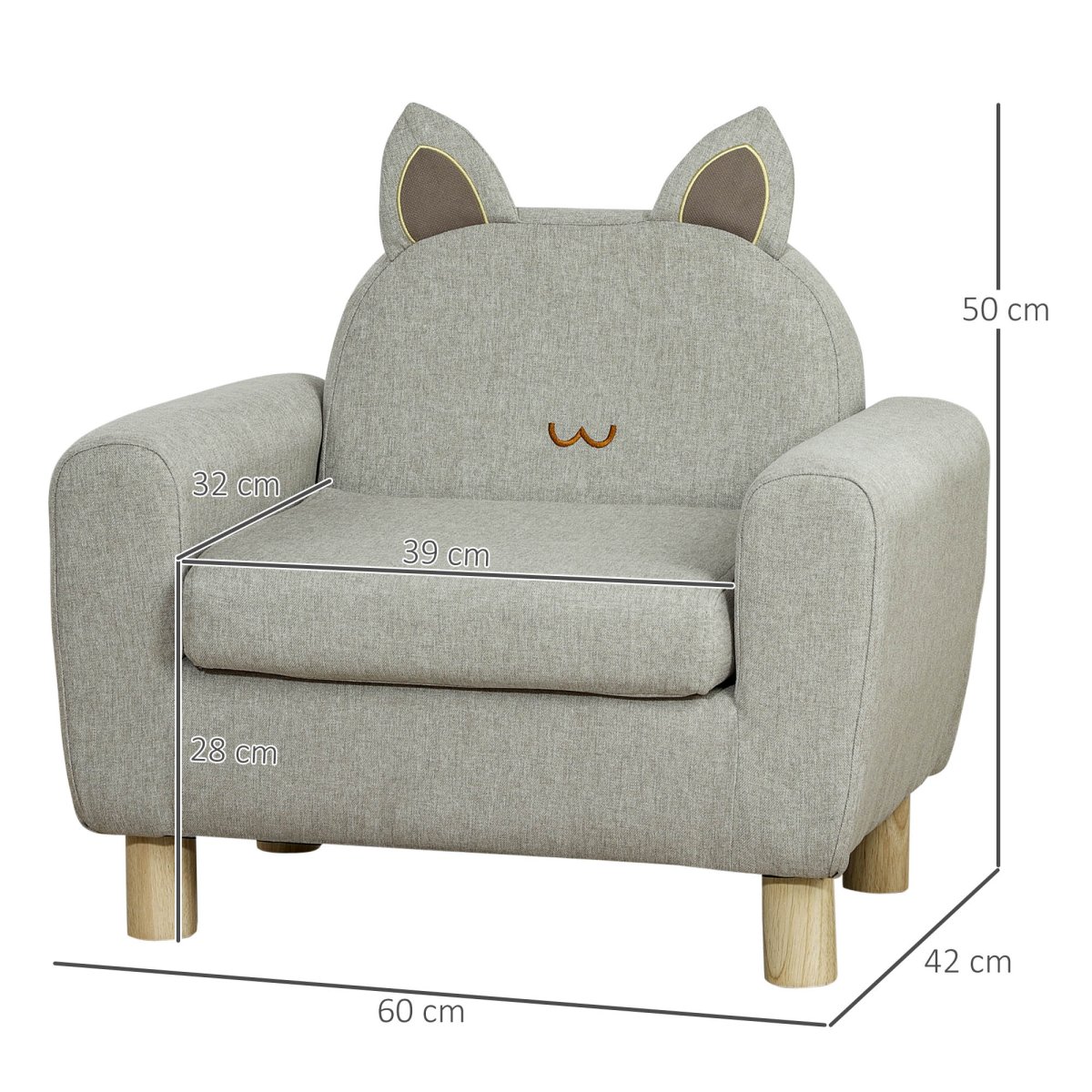 Poltrona Infantil Mini Sofá para Crianças acima de 3 Anos com Assento Acolchoado, Apoio para os Braços e Estrutura de Madeira Carga Máxima 45kg 60x42x50cm Cinza - Image 4
