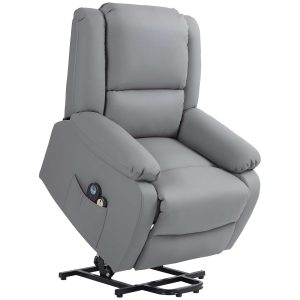 Poltrona Relax Levanta Pessoas Elétrica com 8 Pontos de Massagem Reclinável Função Aquecimento 2 Controlos Remotos e Bolso Lateral Cinza