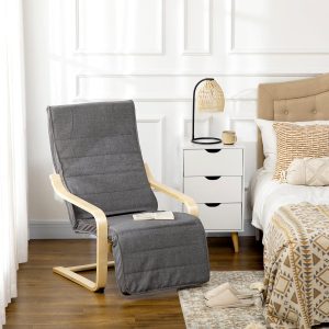 Poltrona Relax com Apoio para os Pés Ajustável. Estofada em Tecido com Estrutura de Madeira