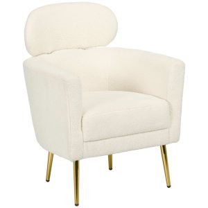 Poltrona Sala de Estar Individual Estofada com Apoio para a Cabeça e Pés de Metal Carga Máxima 125 kg – 71x65x90cm