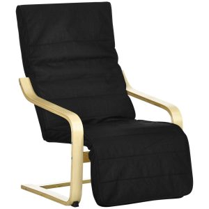 Poltrona de Sala Estar com Apoio para os Pés Ajustáveis Dormitório Estofada em Tecido Estrutura Madeira Carga 120 kg Escritório Estúdio 66,5x94x100 cm Preto