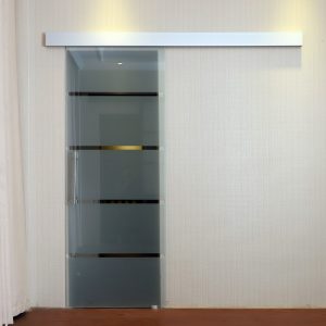 Porta deslizante de vidro translúcido com listras transparentes – 77,5 x 205cm