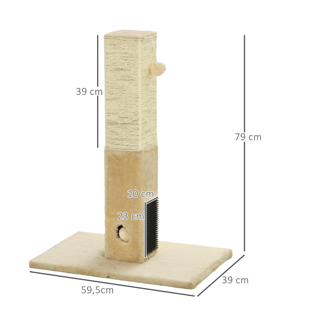 Poste Arranhador para Gatos com Bola Suspensa e Poste de Juta 59,5x39x79 cm , Creme e Bege - Image 4