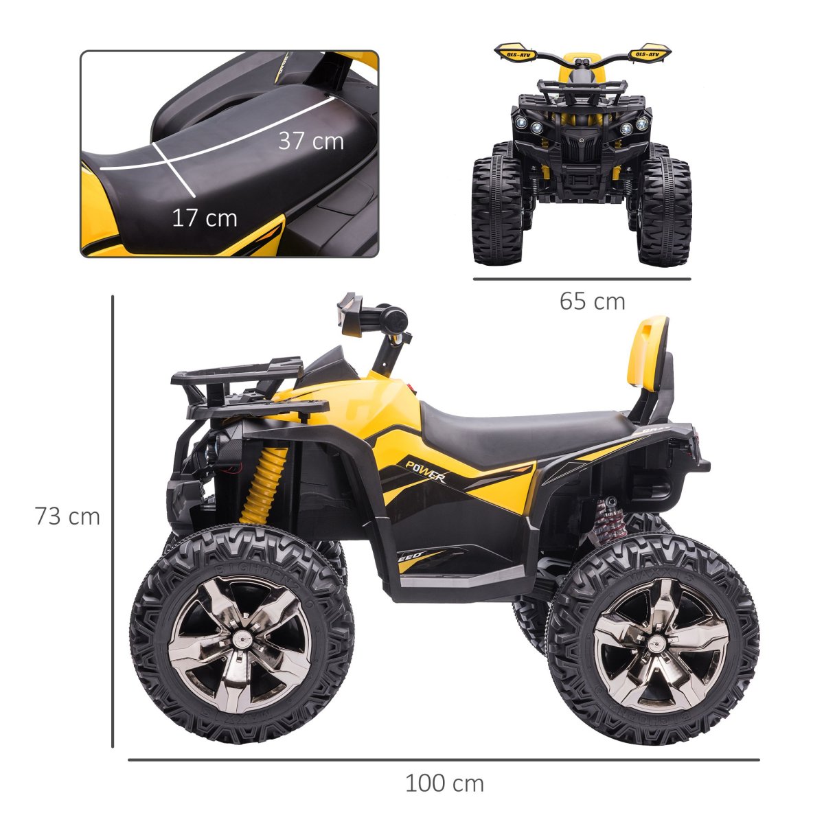 Quadriciclo Elétrico 12V para Crianças acima de 3 Anos com Farol, 100x65x73cm Amarelo - Image 4