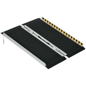 Rampa para Cadeira de Rodas Dobrável de Liga Alumínio 272 kg 91×73,6×5,1 cm Preto