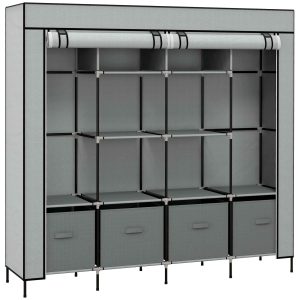 Roupeiro Portátil com 10 Compartimentos e 4 Gavetas de Tecido 166×42,5×169,5cm