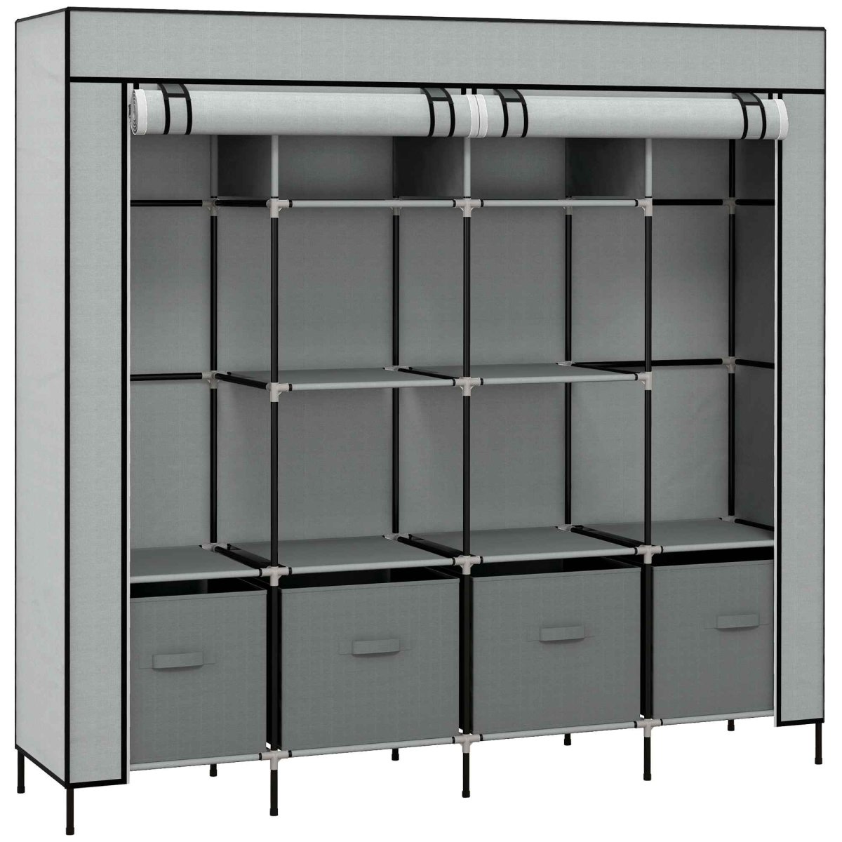 Roupeiro Portátil com 10 Compartimentos e 4 Gavetas de Tecido 166×42,5×169,5cm - Image 2