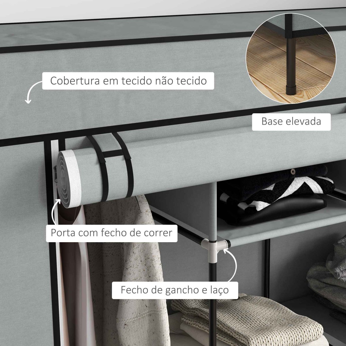 Roupeiro Portátil com 10 Compartimentos e 4 Gavetas de Tecido 166×42,5×169,5cm - Image 6