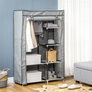 Roupeiro de Tecido Dobrável com 6 Prateleiras e 1 Barra de Pendurar 103x43x162,5cm