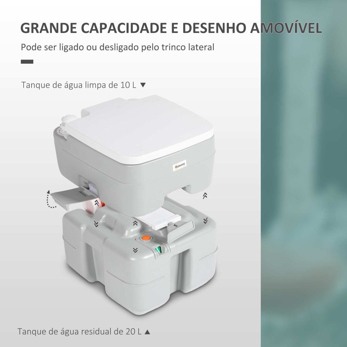 Sanita Portátil 20L com Indicador de Nível Capacidade 150 kg para Campismo Viagem Idosos Caravana Barco 33x40x43 cm Cinza - Image 5