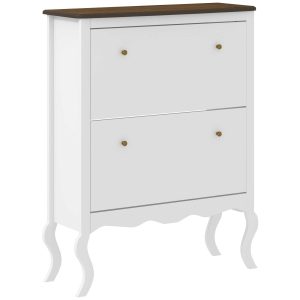 Sapateira Estilo Francês com 2 Gavetas, Prateleiras Ajustáveis para 16 Pares de Sapatos 84x29x109 cm Branco