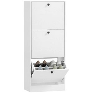 Sapateira Estreita com 3 Portas Abatíveis com Prateleiras Ajustáveis para 12 Pares de Sapatos para Corredor Espaços Reduzidos 47x28x115 cm Branco