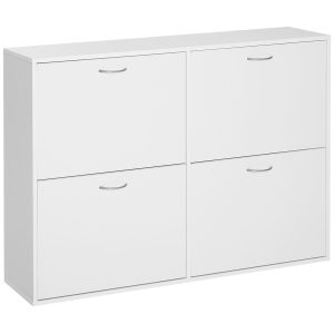 Sapateira Moderna com 4 Gavetas Abatíveis e Prateleiras Ajustáveis para 16-24 Pares de Sapatos 120x24x81 cm Branco