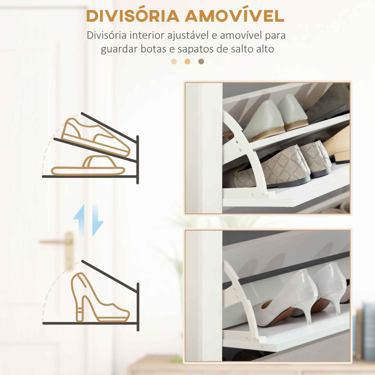 Sapateiro Alto com 3 Gavetas Basculantes para 12 Pares de Sapatos e Prateleiras Ajustáveis 72x26x112 cm - Image 7