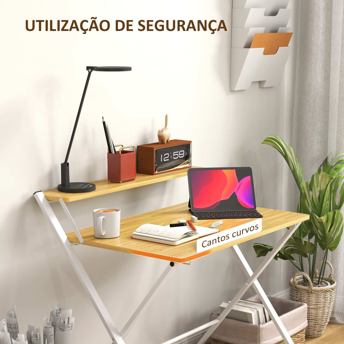Secretária Dobrável com Prateleira Aberta 86x66x82 cm Madeira - Image 8