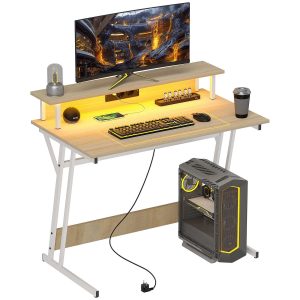 Secretária Gaming com Luzes LED 100x60x88,5 cm, Madeira