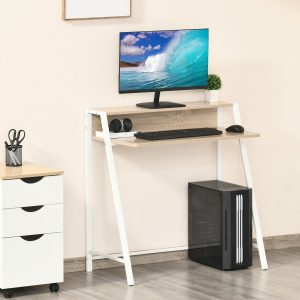 Secretária para Computador 84x45x85cm com Bancada de Madeira e Pés de Metal Estilo Moderno Carga Máxima 20kg Carvalho e Branco