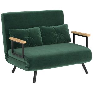 Sofá Cama de 2 Lugares, Dobrável com Encosto Ajustável em 5 Níveis e 2 Almofadas Acolchoadas 102x73x81 cm Verde