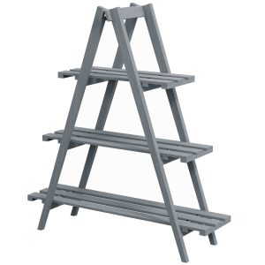 Suporte de Madeira para Plantas Dobrável Estante Decorativo Vasos 3 Níveis com Estrutura em Forma A Jardim Pátio Varanda 100x36x112 cm Cinza