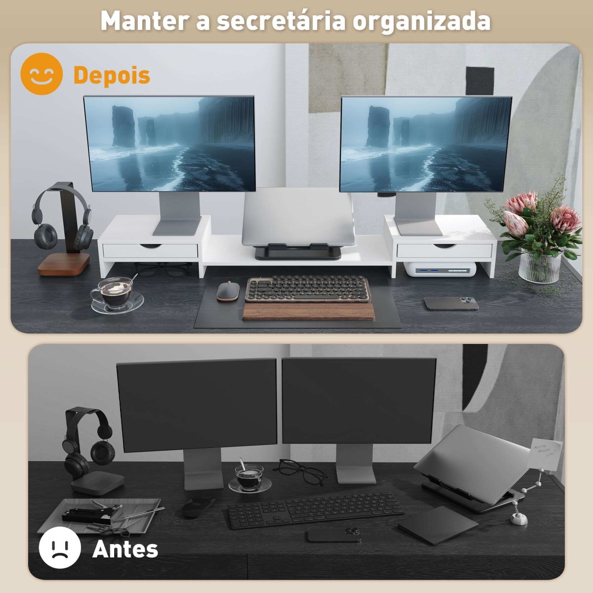Suporte para Monitor com Ângulo e Comprimento Ajustável 60-116x22x12 cm Branco - Image 6