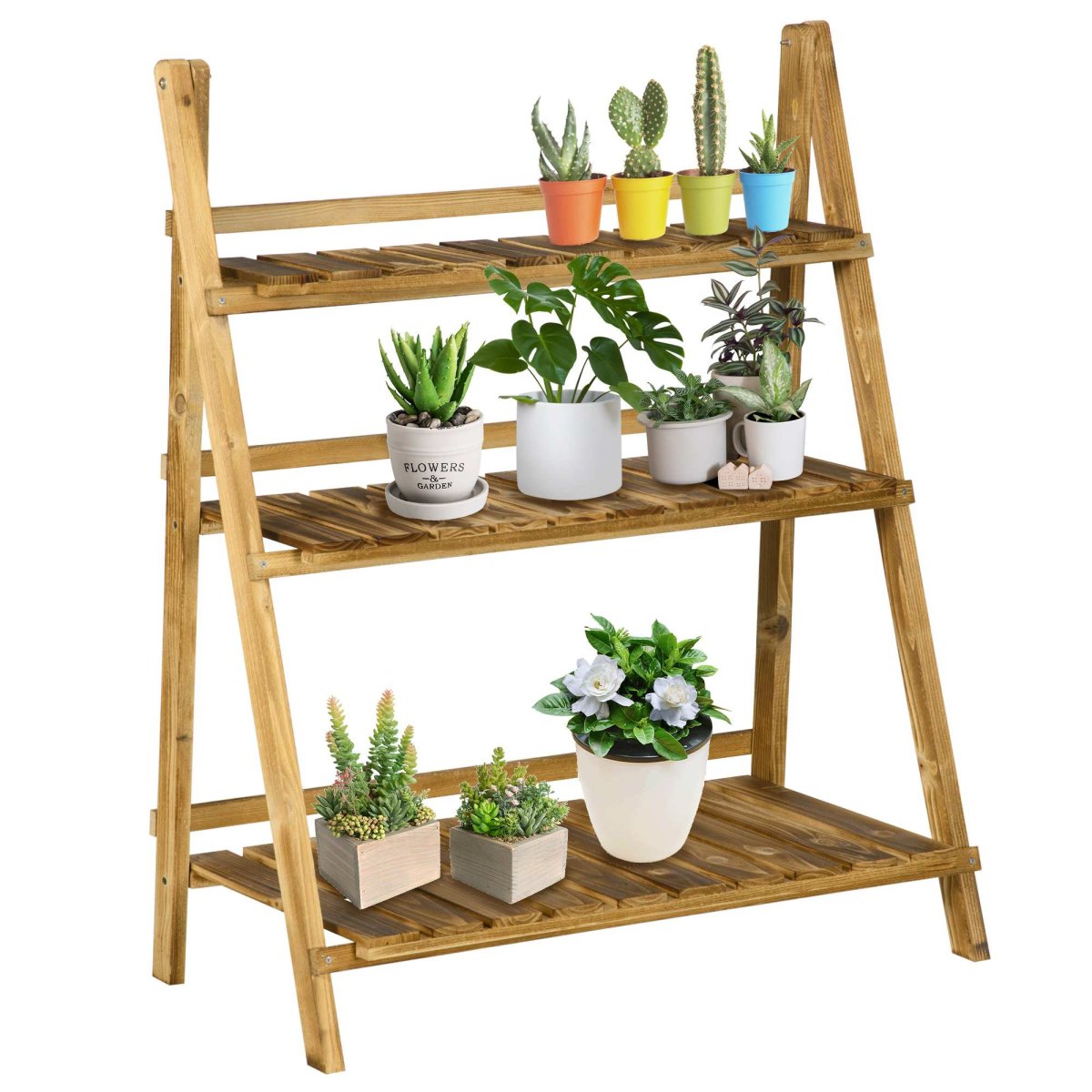Suporte para Plantas de Madeira com 3 Níveis 80x37x93 cm Madeira