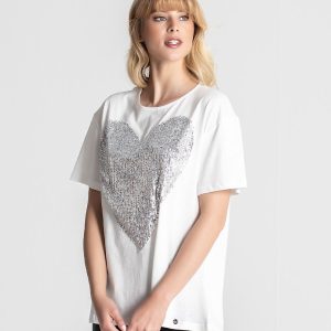 T-Shirt Coração Lantejoulas
