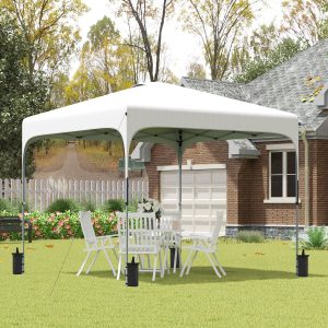 Tenda Dobrável 2,5×2,5×2,68cm com Proteção UV 50+, Altura Ajustável com 4 Bolsas de Areia e Bolsa de Transporte Branco