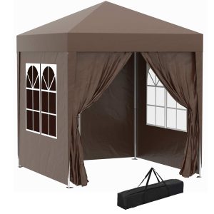 Tenda Dobrável 2×2 m com 4 Paredes Laterais Tecido Oxford 2 Portas 2 Janelas e Bolsa de Transporte para Exterior