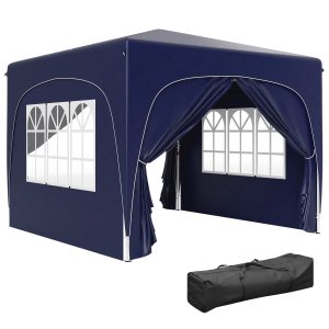 Tenda Dobrável 3x3m com Painéis Laterais UPF50+,  Altura Ajustável e Bolsa de Transporte Azul Escuro