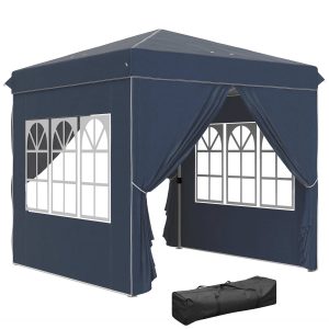 Tenda Dobrável Pop-Up 248x248x270 cm com 4 Paredes Laterais Anti-UV e Bolsa de Transporte Azul Escuro