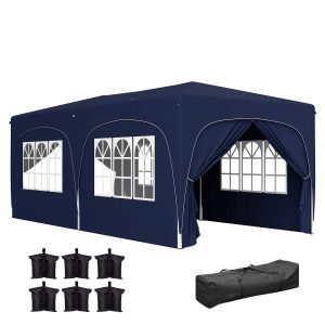 Tenda Dobrável com Painéis Laterais UPF50+ e Altura Ajustável e Bolsa de Transporte Pátio Azul Escuro