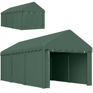 Tenda Garagem 6×3 m Anti-UV, com Paredes Laterais Desmontáveis e 2 Portas com Fecho de Correr Verde