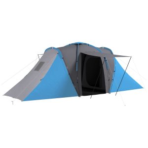 Tenda de Campismo Familiar para 4-6 Pessoas com 2 Dormitórios Impermeável 3000 mm com Bolsa de Transporte 555x225x190 cm Cinza e Azul