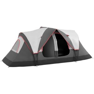 Tenda de Campismo Familiar para 6-8 Pessoas Dobrável com 2 Quartos e Bolsa Transporte Impermeável Trekking 450x215x180 cm Cinza