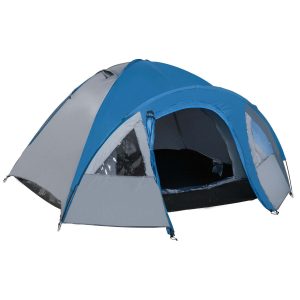 Tenda de Campismo para 4 Pessoas 300x250x130 cm Cinza e Azul