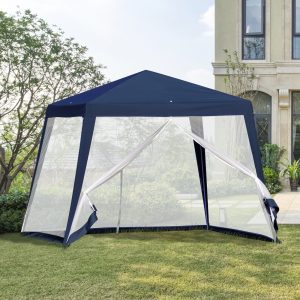 Tenda de Jardim 3x3m com 4 Partes Laterais, Rede Mosquiteira com Zíper Proteção UV para Patio Azul