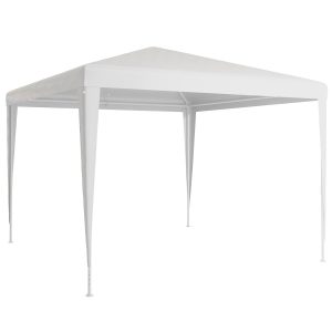 Tenda de Jardim Desmontável 293×293 cm com 4 Orifícios de Drenagem e Tubo de Aço Branco
