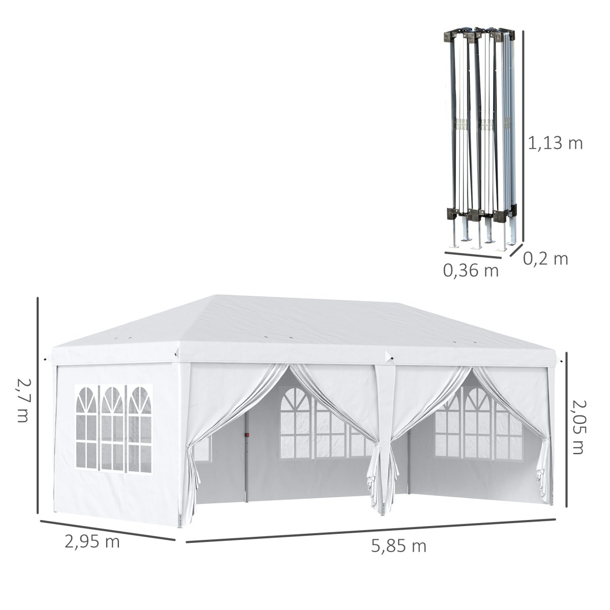 Tenda para Festas 585x295x270 cm com Paredes Laterais Amovíveis com 2 Portas com Fecho de Correr - Image 4
