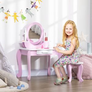 Toucador Infantil de Madeira com Gaveta Mesa de Maquilhagem para Crianças entre 3-6 Anos