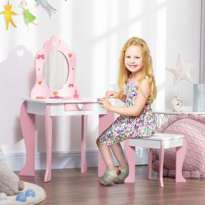 Toucador Infantil de Madeira com Gaveta Mesa de Maquilhagem para Crianças entre 3-6 Anos