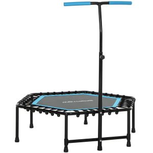 Trampolim Fitness 114x114x132 cm com Guiador Ajustável em 3 Níveis, Estrutura de Aço, Azul
