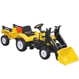 Trator a Pedais para Crianças acima de 3 Anos Infantil com Reboque e Pá Escavadora Carga Máxima 35 kg 167x41x52 cm Amarelo Preto