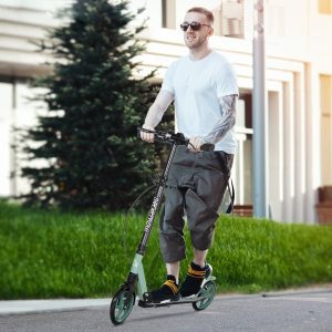 Trotinete Dobrável para Adultos e Crianças acima de 14 Anos com Guiador Ajustável, Rodas Grandes de 200mm, Amortecimento e Travão Carga Máxima 100kg 91,5×36,5×91-104cm Verde